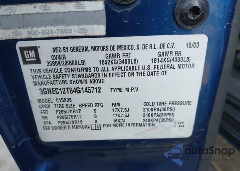 2004 Chevrolet Avalanche 1500 z USA, uszkodzony, nr VIN 3GNEC12T84G145712